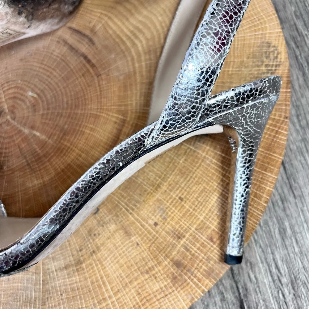*Tory Burch | Elana Leather Silver Heeled Sandals With Ankle Straps Size 6